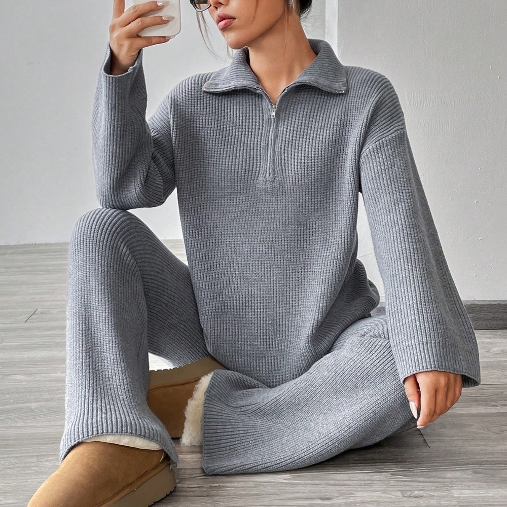 Half Zip Drop Shoulder Sweater & Knit Pants - Picture 6 of 6